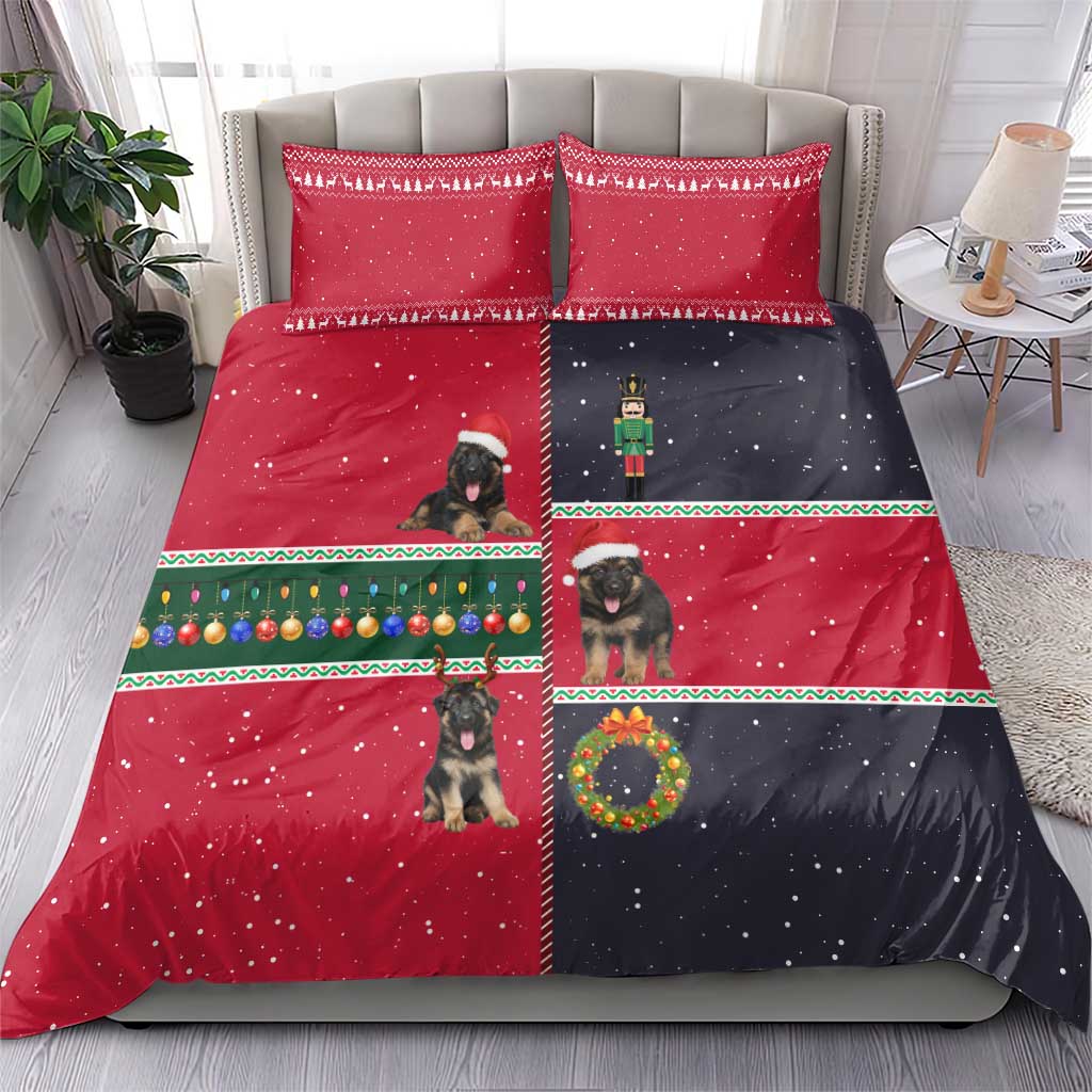 German Shepherd Puppy Christmas Bedding Set with Ornaments Wreath and Nutcracker Design - Wonder Print Shop