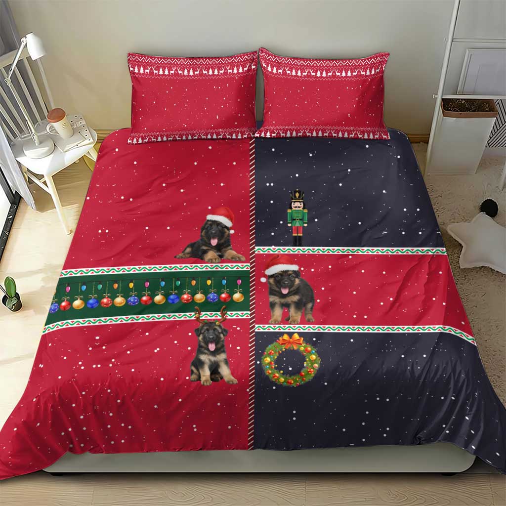 German Shepherd Puppy Christmas Bedding Set with Ornaments Wreath and Nutcracker Design - Wonder Print Shop
