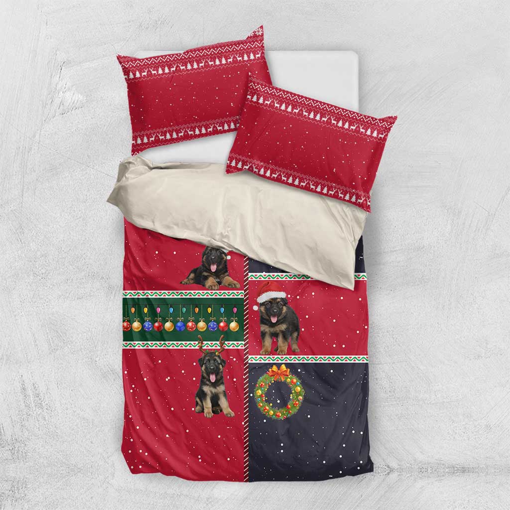 German Shepherd Puppy Christmas Bedding Set with Ornaments Wreath and Nutcracker Design - Wonder Print Shop