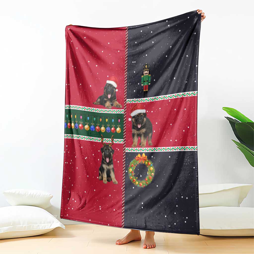 German Shepherd Puppy Christmas Blanket with Ornaments Wreath and Nutcracker Design - Wonder Print Shop