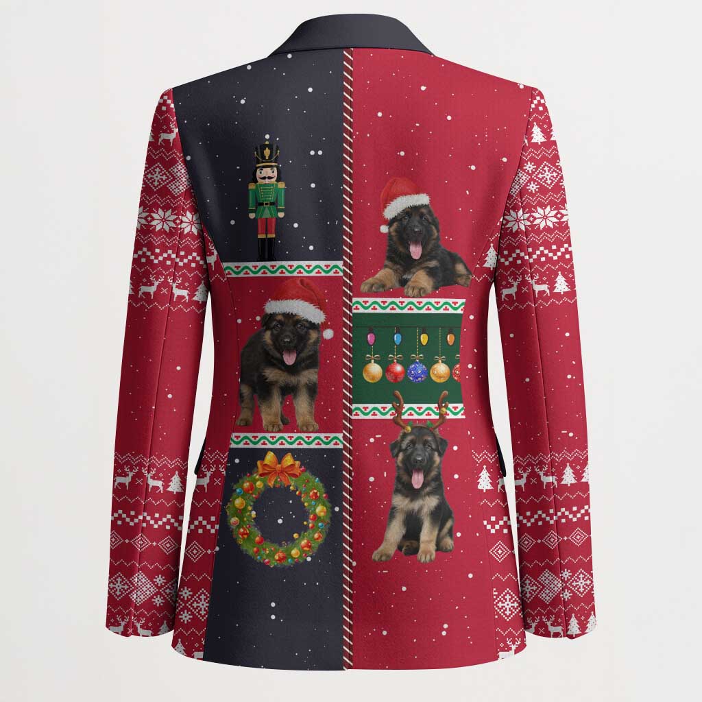German Shepherd Puppy Christmas Blazer with Ornaments Wreath and Nutcracker Design - Wonder Print Shop