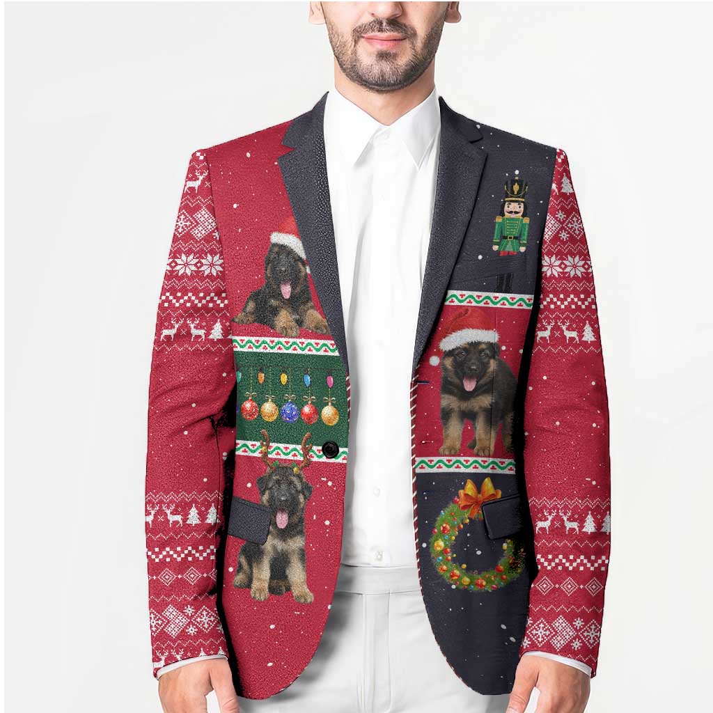 German Shepherd Puppy Christmas Blazer with Ornaments Wreath and Nutcracker Design - Wonder Print Shop