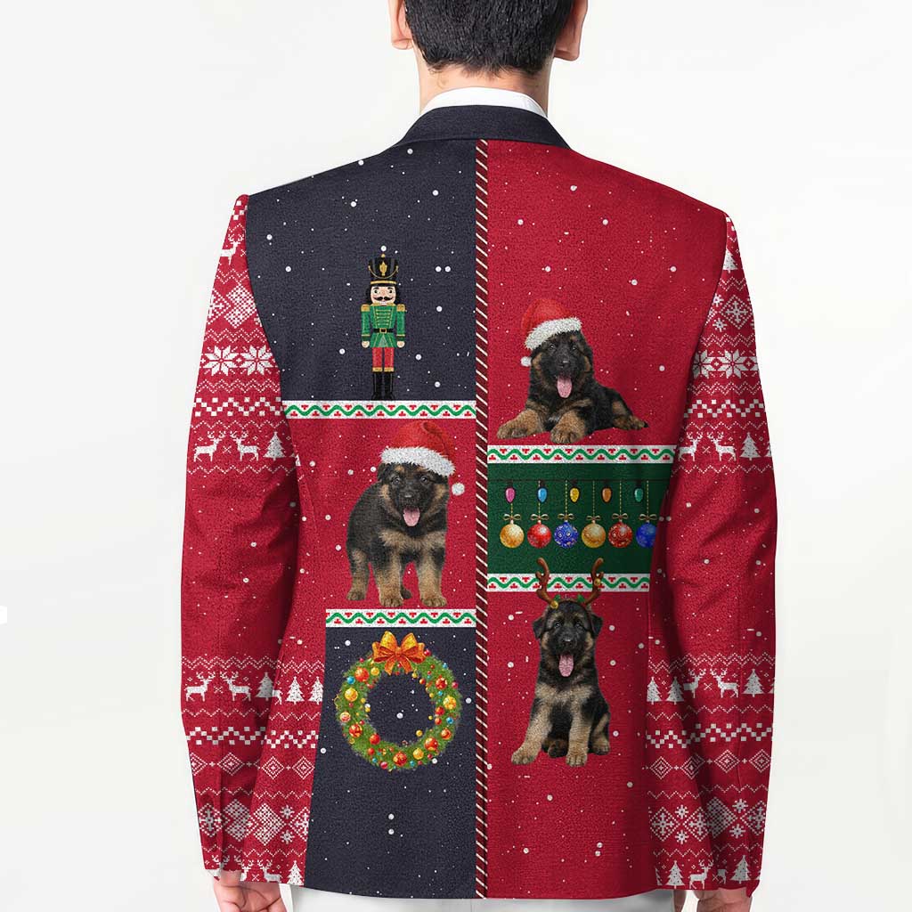 German Shepherd Puppy Christmas Blazer with Ornaments Wreath and Nutcracker Design - Wonder Print Shop