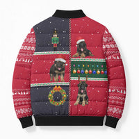German Shepherd Puppy Christmas Bomber Puffer Jacket with Ornaments Wreath and Nutcracker Design - Wonder Print Shop