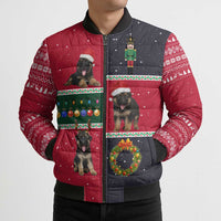 German Shepherd Puppy Christmas Bomber Puffer Jacket with Ornaments Wreath and Nutcracker Design - Wonder Print Shop