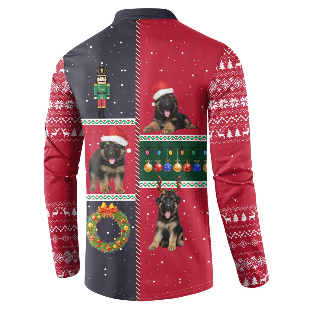 German Shepherd Puppy Christmas Button Sweatshirt with Ornaments Wreath and Nutcracker Design - Wonder Print Shop