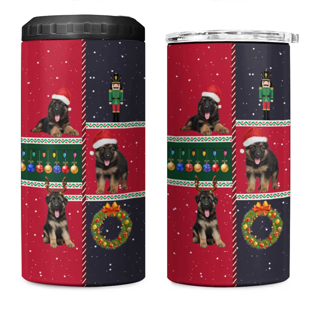 German Shepherd Puppy Christmas 4 in 1 Can Cooler Tumbler with Ornaments Wreath and Nutcracker Design - Wonder Print Shop
