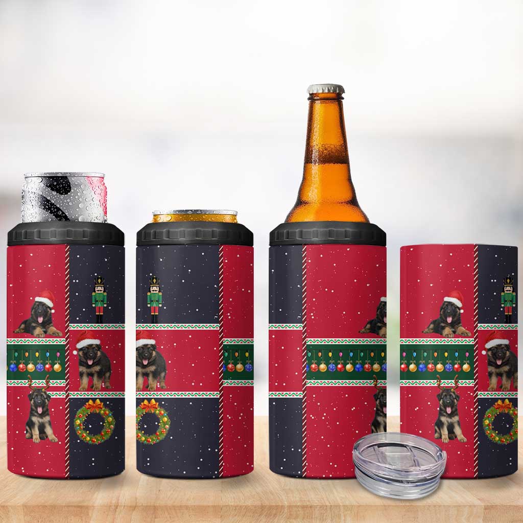 German Shepherd Puppy Christmas 4 in 1 Can Cooler Tumbler with Ornaments Wreath and Nutcracker Design - Wonder Print Shop