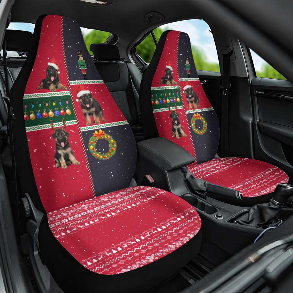 German Shepherd Puppy Christmas Car Seat Cover with Ornaments Wreath and Nutcracker Design - Wonder Print Shop