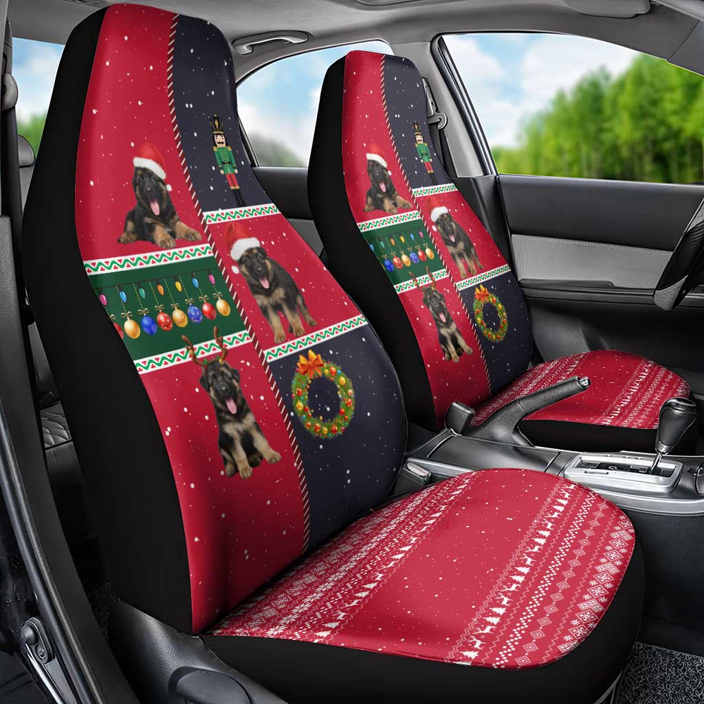 German Shepherd Puppy Christmas Car Seat Cover with Ornaments Wreath and Nutcracker Design - Wonder Print Shop