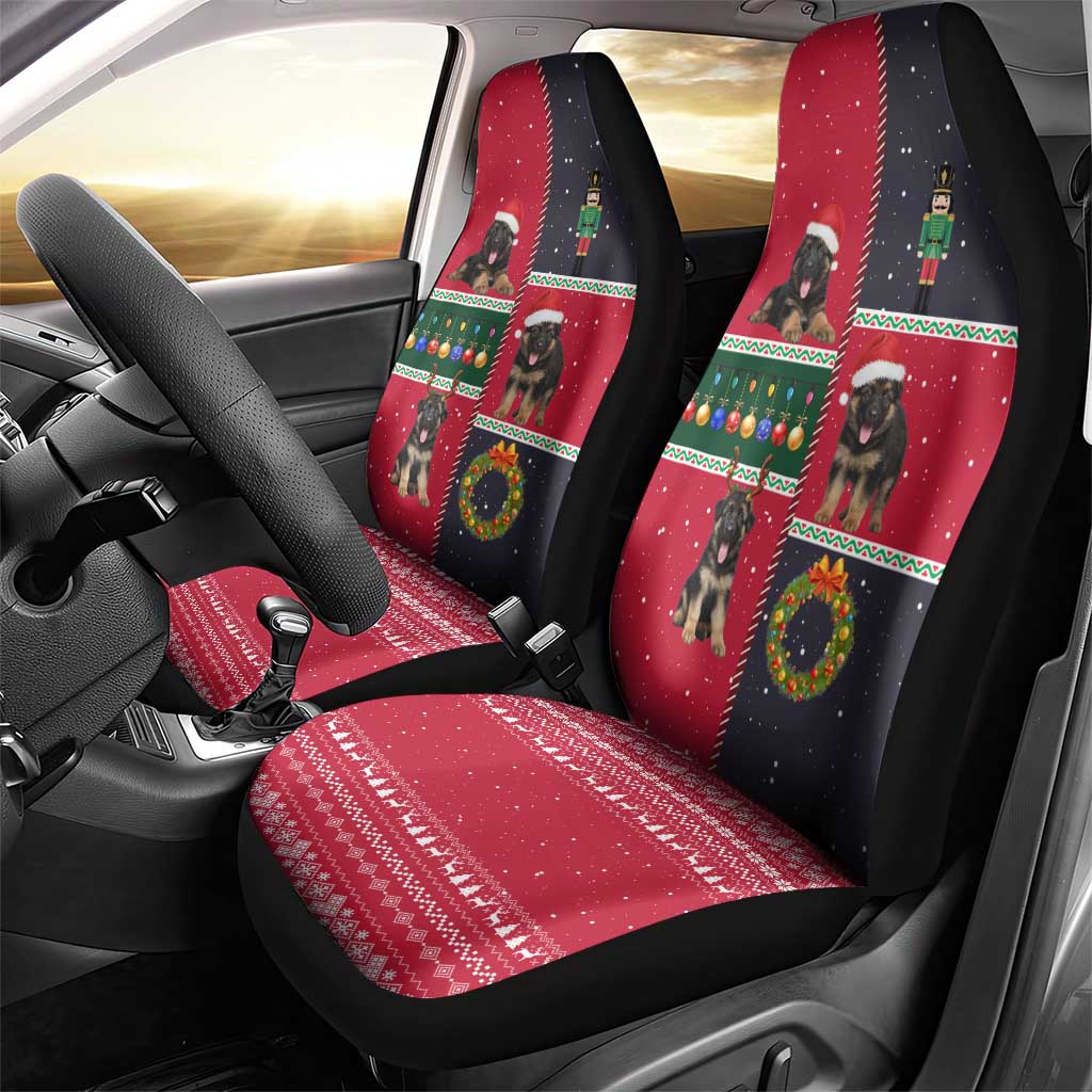 German Shepherd Puppy Christmas Car Seat Cover with Ornaments Wreath and Nutcracker Design - Wonder Print Shop