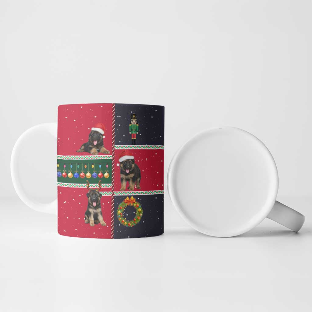 German Shepherd Puppy Christmas Ceramic Mug with Ornaments Wreath and Nutcracker Design - Wonder Print Shop