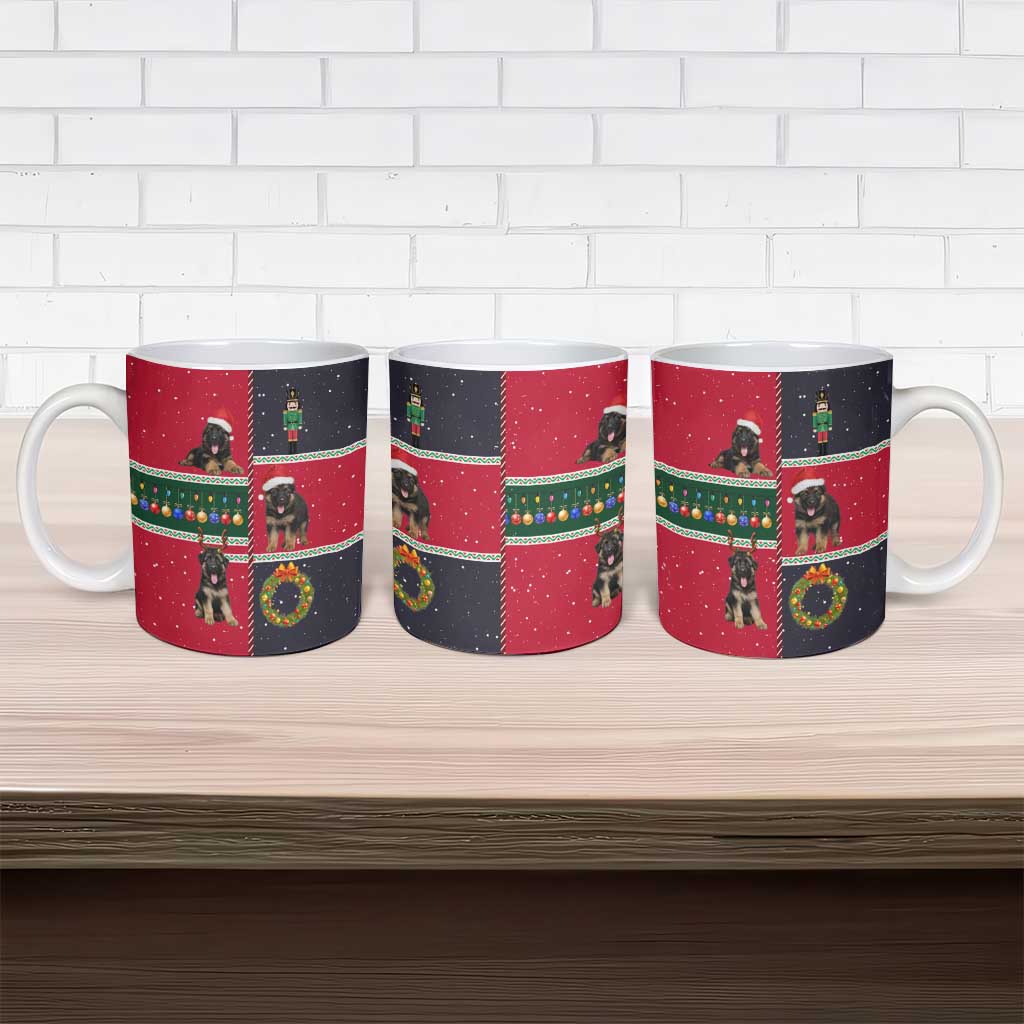 German Shepherd Puppy Christmas Ceramic Mug with Ornaments Wreath and Nutcracker Design - Wonder Print Shop