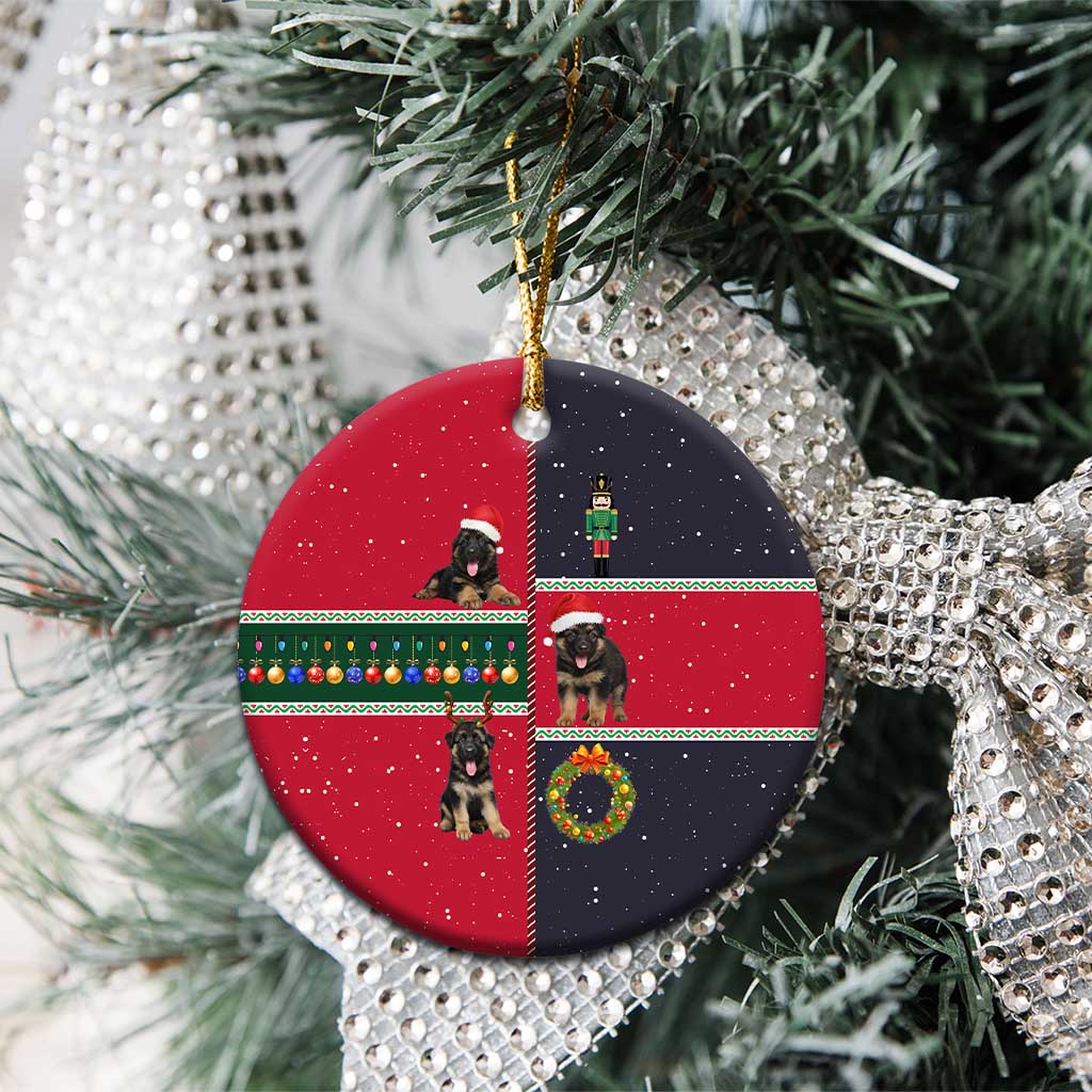 German Shepherd Puppy Christmas Ceramic Ornament with Ornaments Wreath and Nutcracker Design - Wonder Print Shop