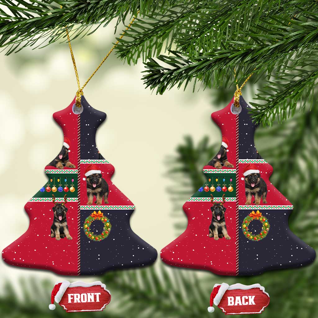 German Shepherd Puppy Christmas Ceramic Ornament with Ornaments Wreath and Nutcracker Design - Wonder Print Shop