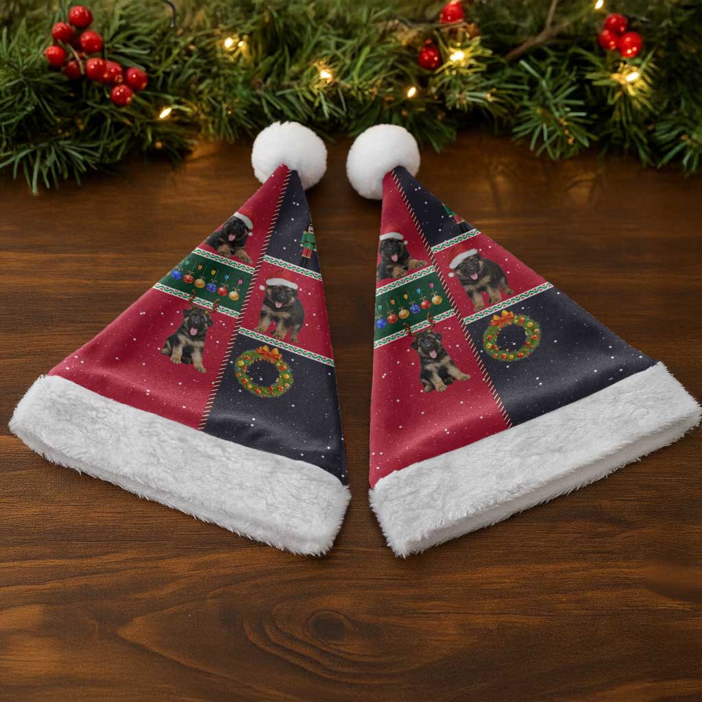 German Shepherd Puppy Christmas Santa Hat with Ornaments Wreath and Nutcracker Design - Wonder Print Shop