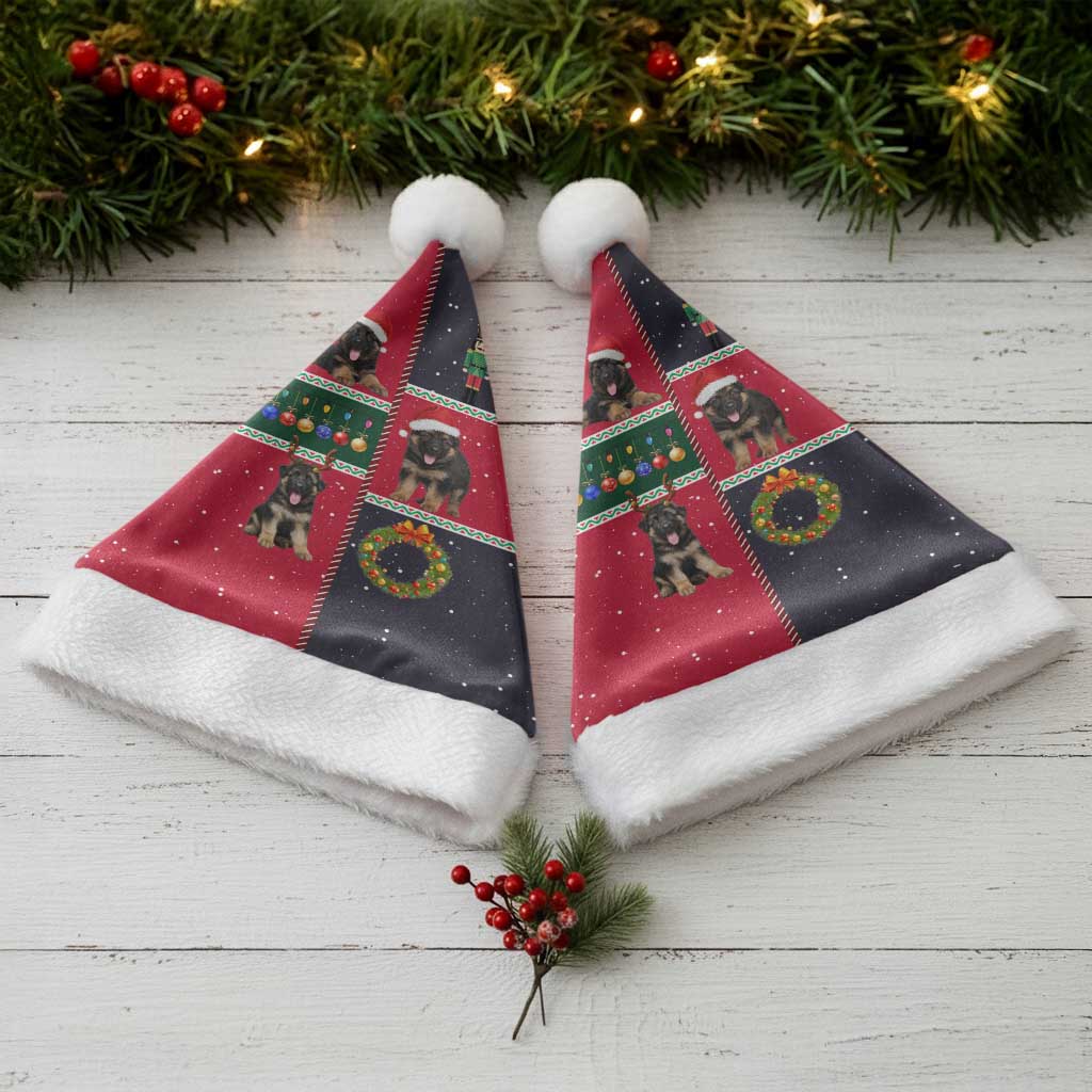 German Shepherd Puppy Christmas Santa Hat with Ornaments Wreath and Nutcracker Design - Wonder Print Shop