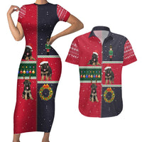 German Shepherd Puppy Christmas Couples Matching Short Sleeve Bodycon Dress and Hawaiian Shirt with Ornaments Wreath and Nutcracker Design - Wonder Print Shop