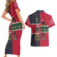 German Shepherd Puppy Christmas Couples Matching Short Sleeve Bodycon Dress and Hawaiian Shirt with Ornaments Wreath and Nutcracker Design - Wonder Print Shop