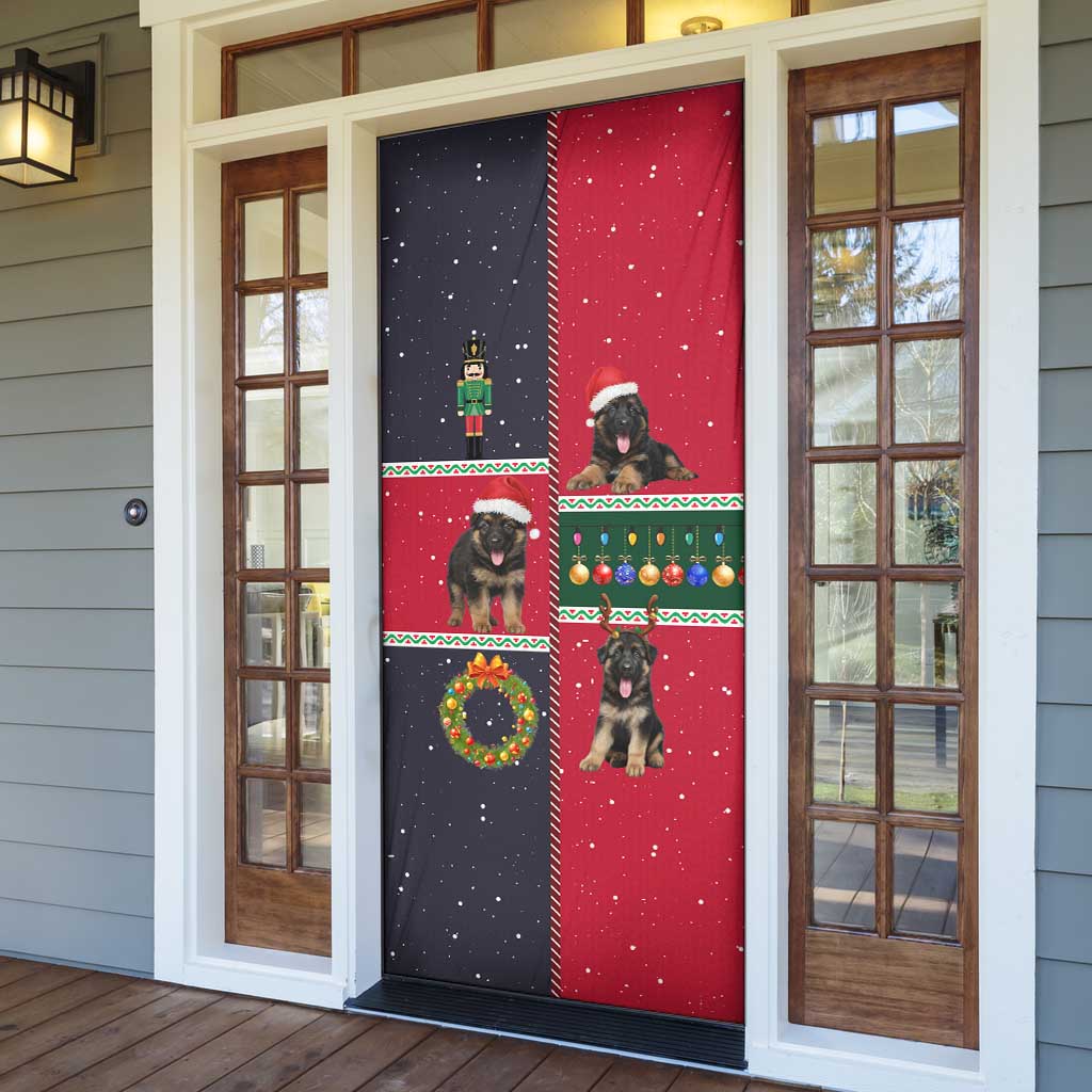 German Shepherd Puppy Christmas Door Cover with Ornaments Wreath and Nutcracker Design - Wonder Print Shop