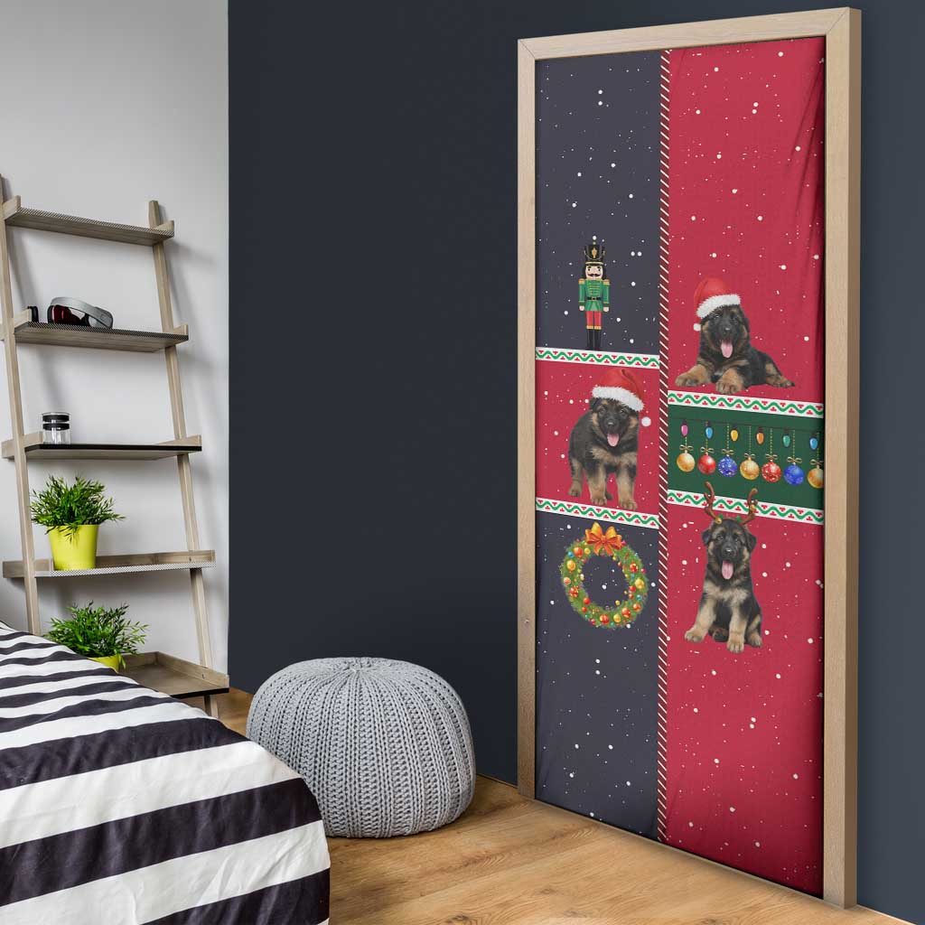German Shepherd Puppy Christmas Door Cover with Ornaments Wreath and Nutcracker Design - Wonder Print Shop