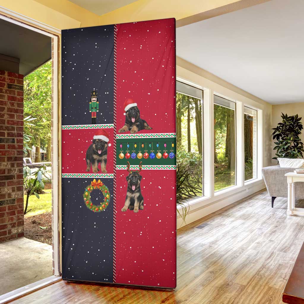 German Shepherd Puppy Christmas Door Cover with Ornaments Wreath and Nutcracker Design - Wonder Print Shop