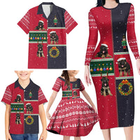 German Shepherd Puppy Christmas Family Matching Long Sleeve Bodycon Dress and Hawaiian Shirt with Ornaments Wreath and Nutcracker Design - Wonder Print Shop