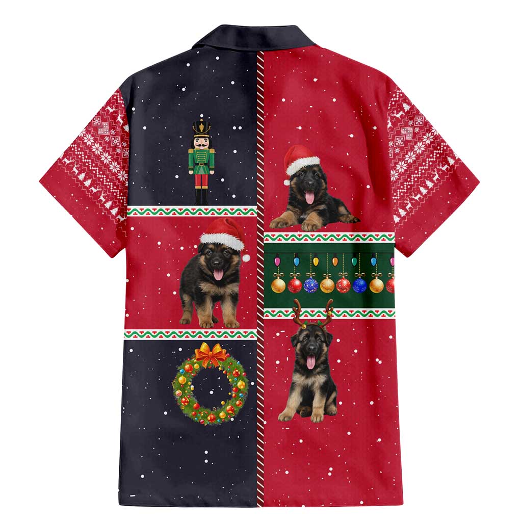 German Shepherd Puppy Christmas Family Matching Mermaid Dress and Hawaiian Shirt with Ornaments Wreath and Nutcracker Design - Wonder Print Shop