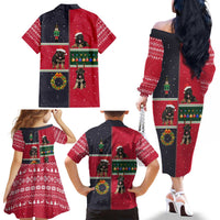 German Shepherd Puppy Christmas Family Matching Off The Shoulder Long Sleeve Dress and Hawaiian Shirt with Ornaments Wreath and Nutcracker Design - Wonder Print Shop