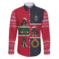 German Shepherd Puppy Christmas Family Matching Off The Shoulder Long Sleeve Dress and Hawaiian Shirt with Ornaments Wreath and Nutcracker Design - Wonder Print Shop