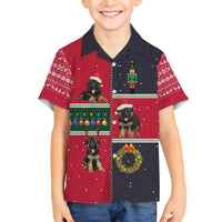 German Shepherd Puppy Christmas Family Matching Off The Shoulder Long Sleeve Dress and Hawaiian Shirt with Ornaments Wreath and Nutcracker Design - Wonder Print Shop