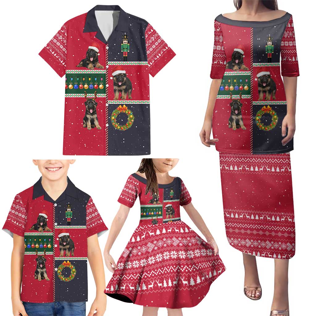 German Shepherd Puppy Christmas Family Matching Puletasi and Hawaiian Shirt with Ornaments Wreath and Nutcracker Design - Wonder Print Shop