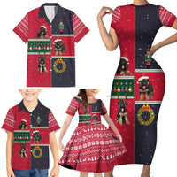German Shepherd Puppy Christmas Family Matching Short Sleeve Bodycon Dress and Hawaiian Shirt with Ornaments Wreath and Nutcracker Design - Wonder Print Shop