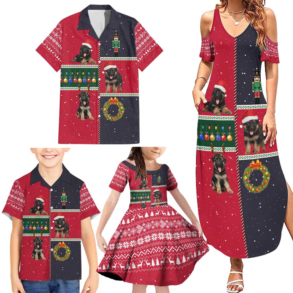 German Shepherd Puppy Christmas Family Matching Summer Maxi Dress and Hawaiian Shirt with Ornaments Wreath and Nutcracker Design - Wonder Print Shop