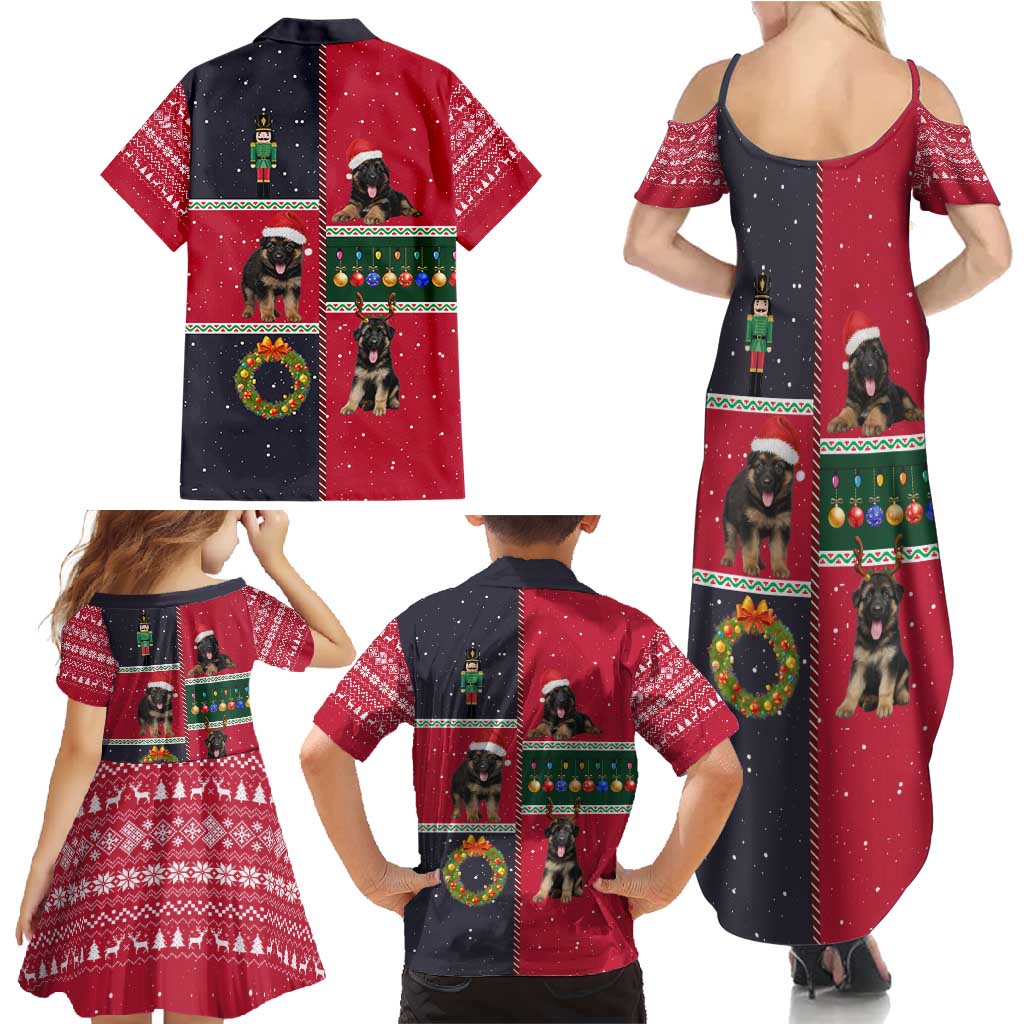 German Shepherd Puppy Christmas Family Matching Summer Maxi Dress and Hawaiian Shirt with Ornaments Wreath and Nutcracker Design - Wonder Print Shop