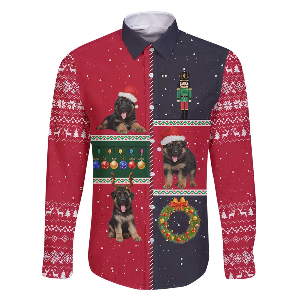 German Shepherd Puppy Christmas Family Matching Summer Maxi Dress and Hawaiian Shirt with Ornaments Wreath and Nutcracker Design - Wonder Print Shop