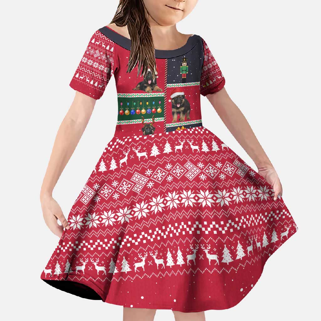 German Shepherd Puppy Christmas Family Matching Tank Maxi Dress and Hawaiian Shirt with Ornaments Wreath and Nutcracker Design - Wonder Print Shop