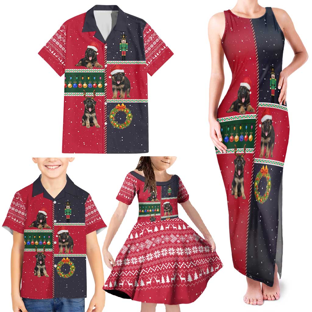 German Shepherd Puppy Christmas Family Matching Tank Maxi Dress and Hawaiian Shirt with Ornaments Wreath and Nutcracker Design - Wonder Print Shop