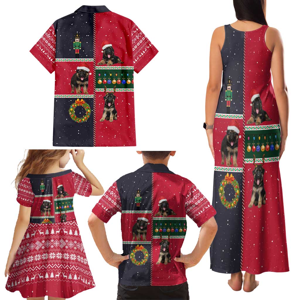German Shepherd Puppy Christmas Family Matching Tank Maxi Dress and Hawaiian Shirt with Ornaments Wreath and Nutcracker Design - Wonder Print Shop