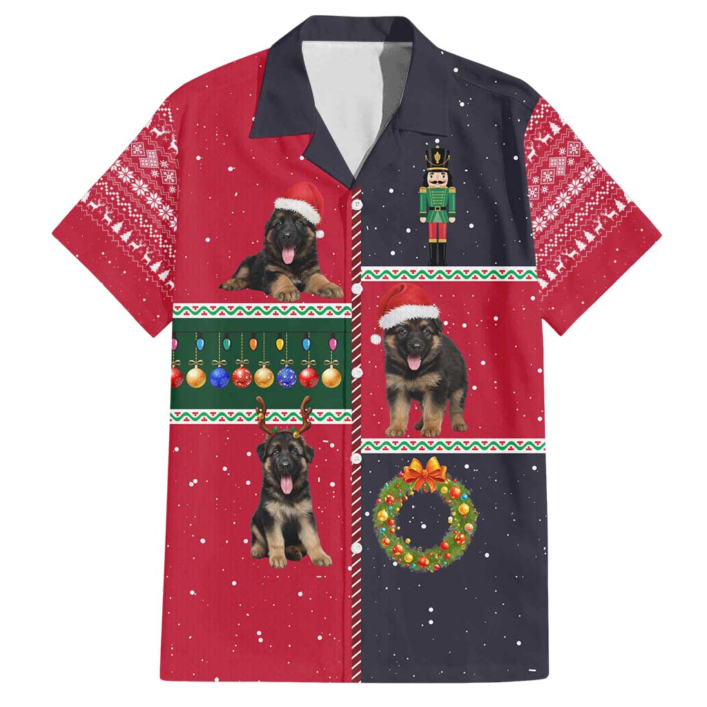 German Shepherd Puppy Christmas Family Matching Tank Maxi Dress and Hawaiian Shirt with Ornaments Wreath and Nutcracker Design - Wonder Print Shop