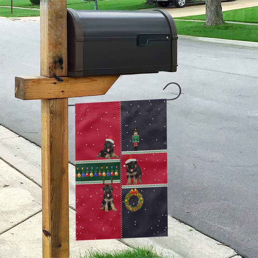 German Shepherd Puppy Christmas Garden Flag with Ornaments Wreath and Nutcracker Design - Wonder Print Shop