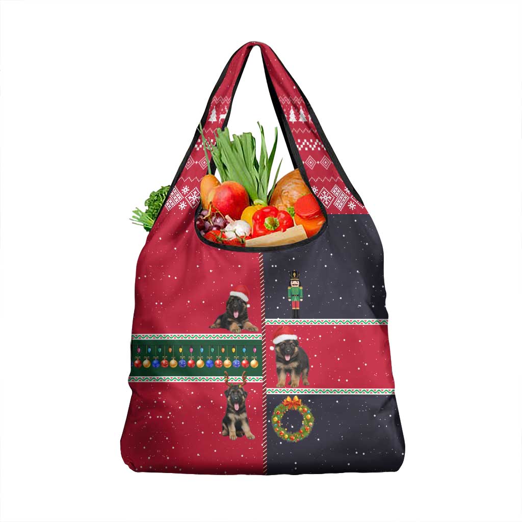 German Shepherd Puppy Christmas Grocery Bag with Ornaments Wreath and Nutcracker Design - Wonder Print Shop