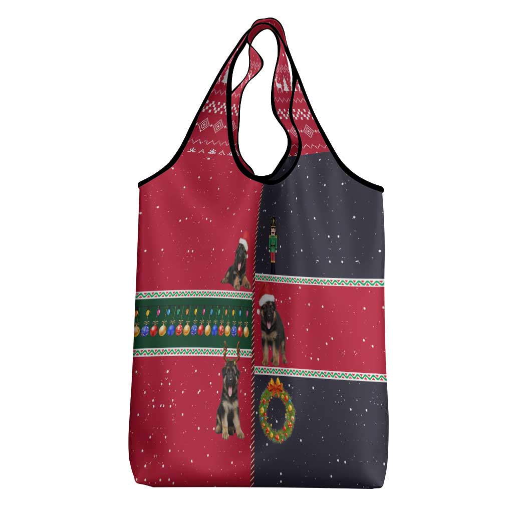 German Shepherd Puppy Christmas Grocery Bag with Ornaments Wreath and Nutcracker Design - Wonder Print Shop