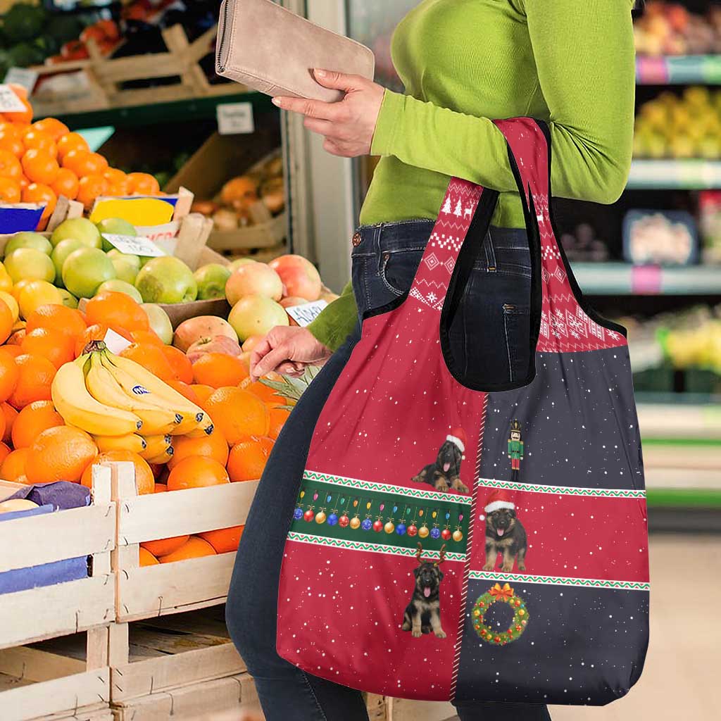 German Shepherd Puppy Christmas Grocery Bag with Ornaments Wreath and Nutcracker Design - Wonder Print Shop