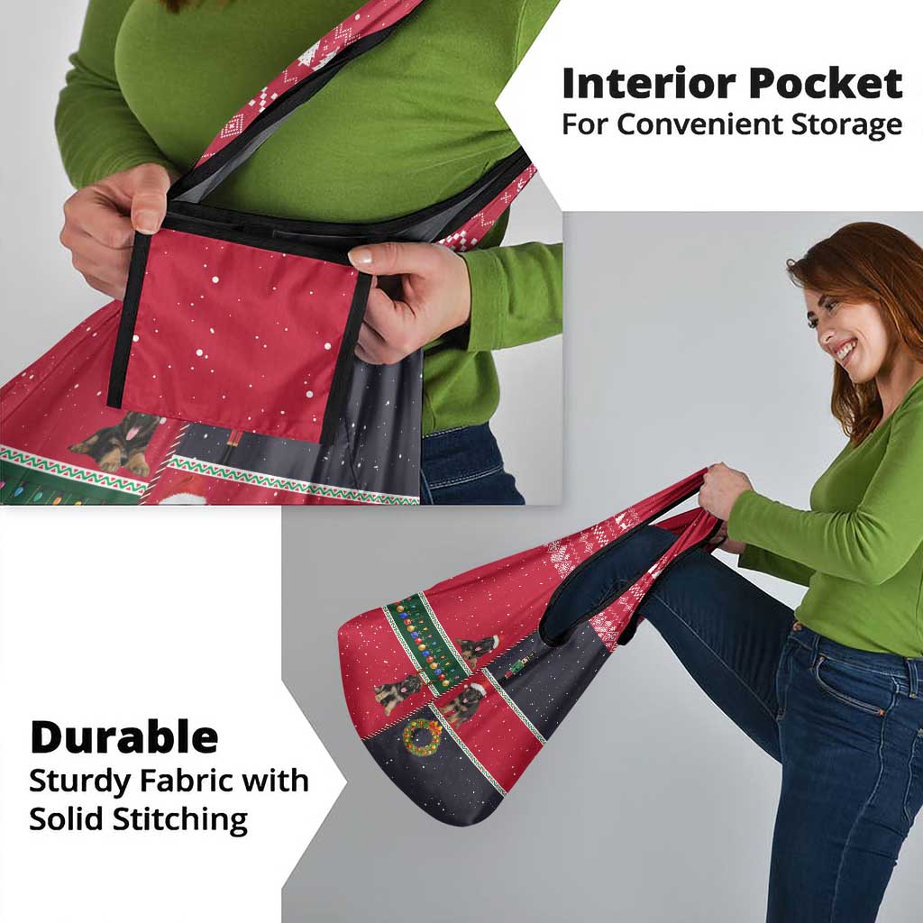 German Shepherd Puppy Christmas Grocery Bag with Ornaments Wreath and Nutcracker Design - Wonder Print Shop