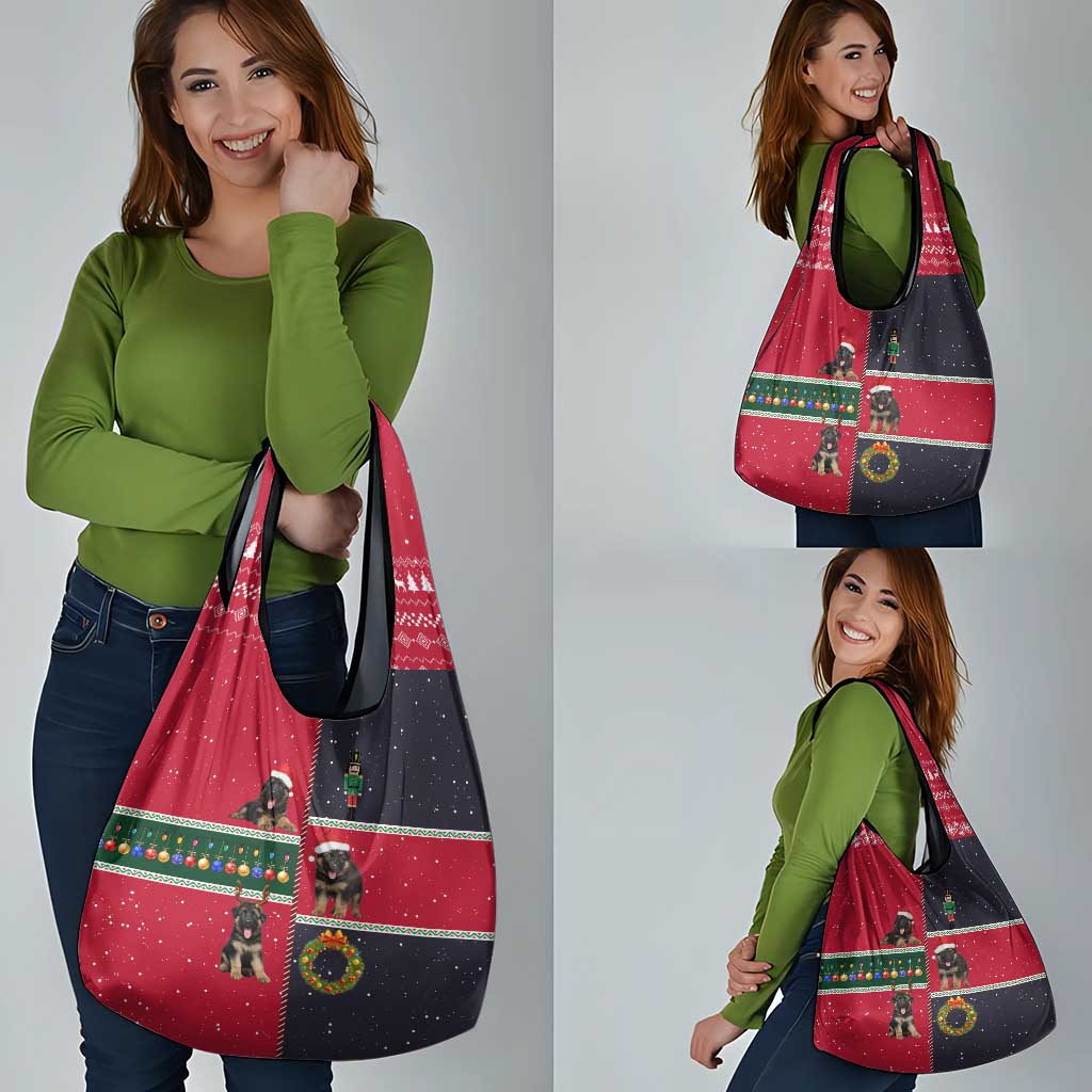 German Shepherd Puppy Christmas Grocery Bag with Ornaments Wreath and Nutcracker Design - Wonder Print Shop