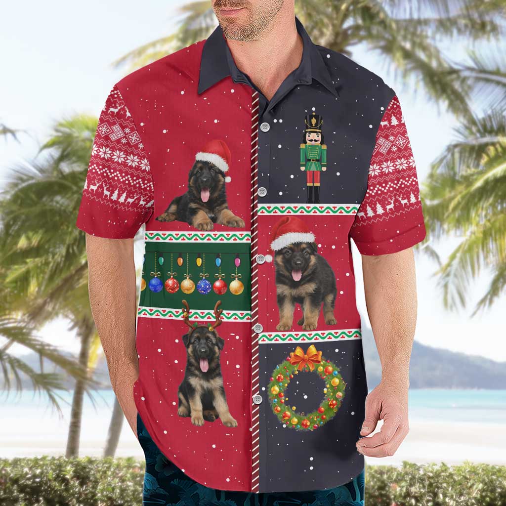 German Shepherd Puppy Christmas Hawaiian Shirt with Ornaments Wreath and Nutcracker Design - Wonder Print Shop