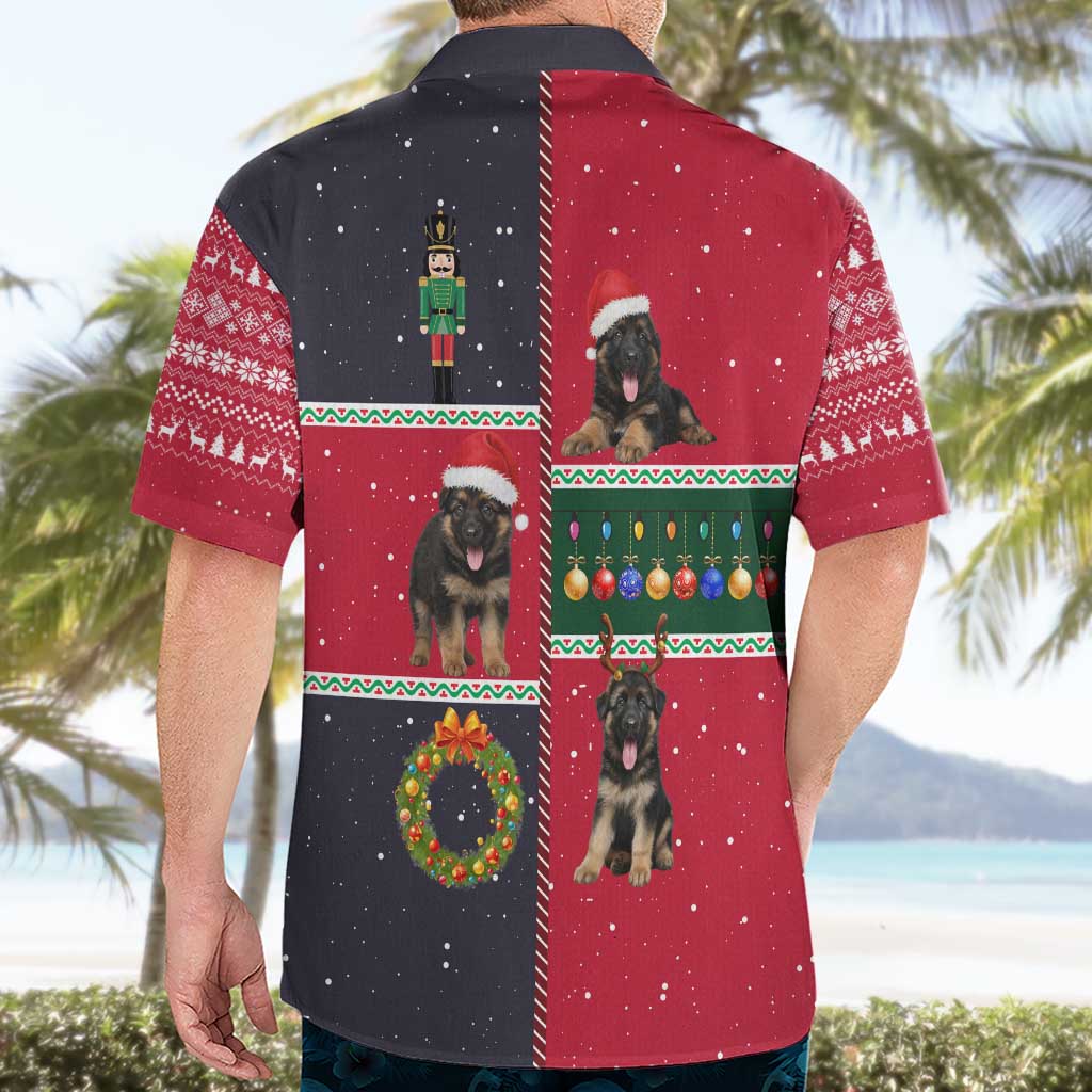 German Shepherd Puppy Christmas Hawaiian Shirt with Ornaments Wreath and Nutcracker Design - Wonder Print Shop