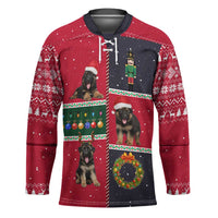 German Shepherd Puppy Christmas Hockey Jersey with Ornaments Wreath and Nutcracker Design - Wonder Print Shop