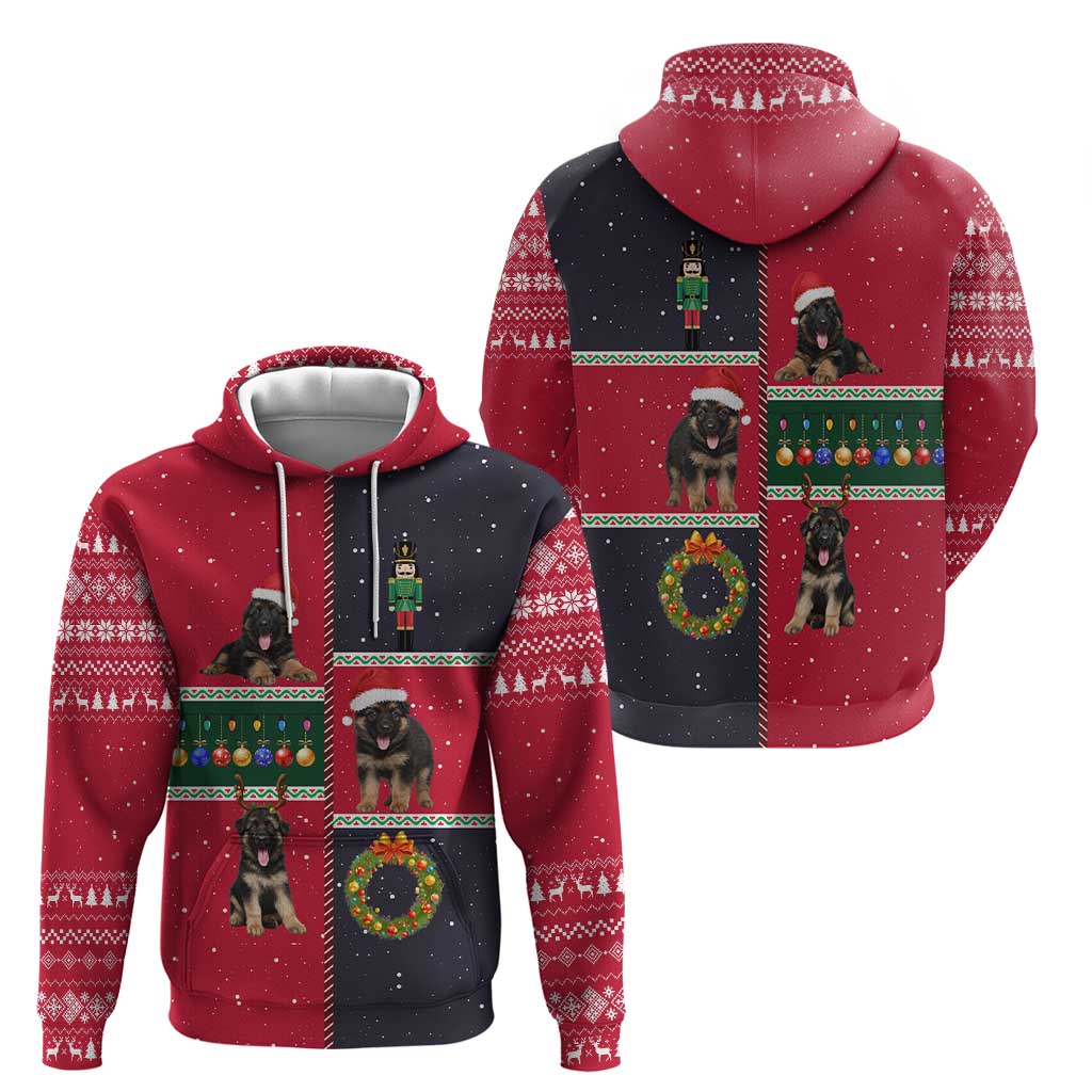 German Shepherd Puppy Christmas Hoodie with Ornaments Wreath and Nutcracker Design - Wonder Print Shop